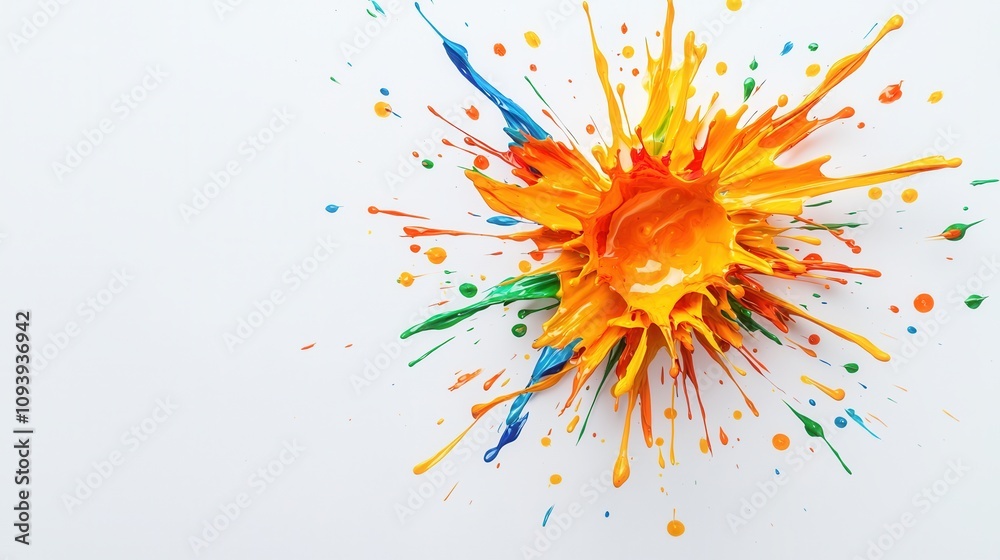 modern abstract art. A vibrant explosion of orange and blue paint splatters on a white background, showcasing creativity and artistic expression. modern abstract art. A vibrant explosion of orange and blue paint splatters on a white background, showcasing creativity and artistic expression.