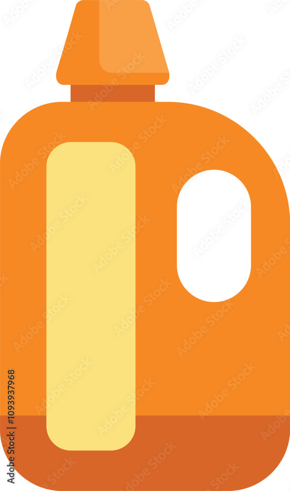 Orange plastic detergent bottle with blank label and orange cap standing on white background Orange plastic detergent bottle with blank label and orange cap standing on white background