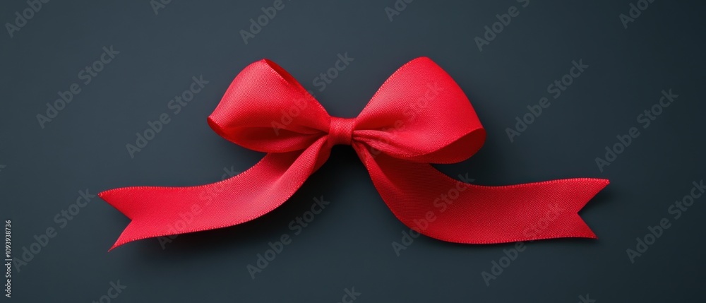 red ribbon bow on a dark background for gift wrapping and decoration