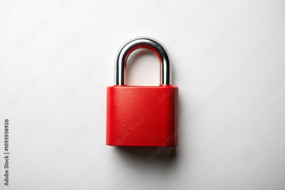 Minimalist Safety Concept Featuring a Bold Red Padlock on a Clean White Background, Emphasizing Security and Simplicity in Modern Design Aesthetics for Various Applications Minimalist Safety Concept Featuring a Bold Red Padlock on a Clean White Background, Emphasizing Security and Simplicity in Modern Design Aesthetics for Various Applications