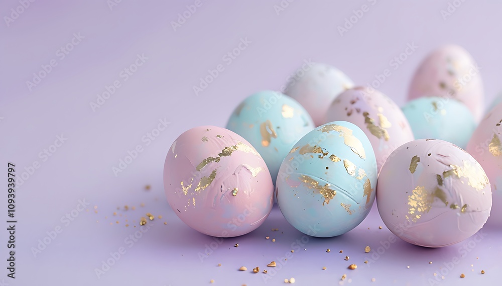 pastel easter eggs with gold speckles on a lavender background pastel easter eggs with gold speckles on a lavender background