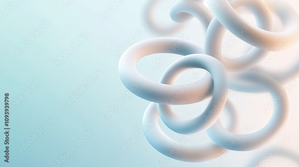 Fototapeta premium Frosted Metallic 3D Rings Cluster Floating on Gradient Background