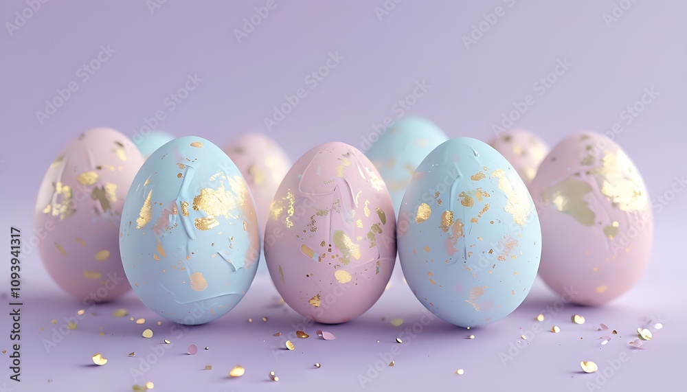 Fototapeta premium pastel easter eggs with gold speckles on a lavender background