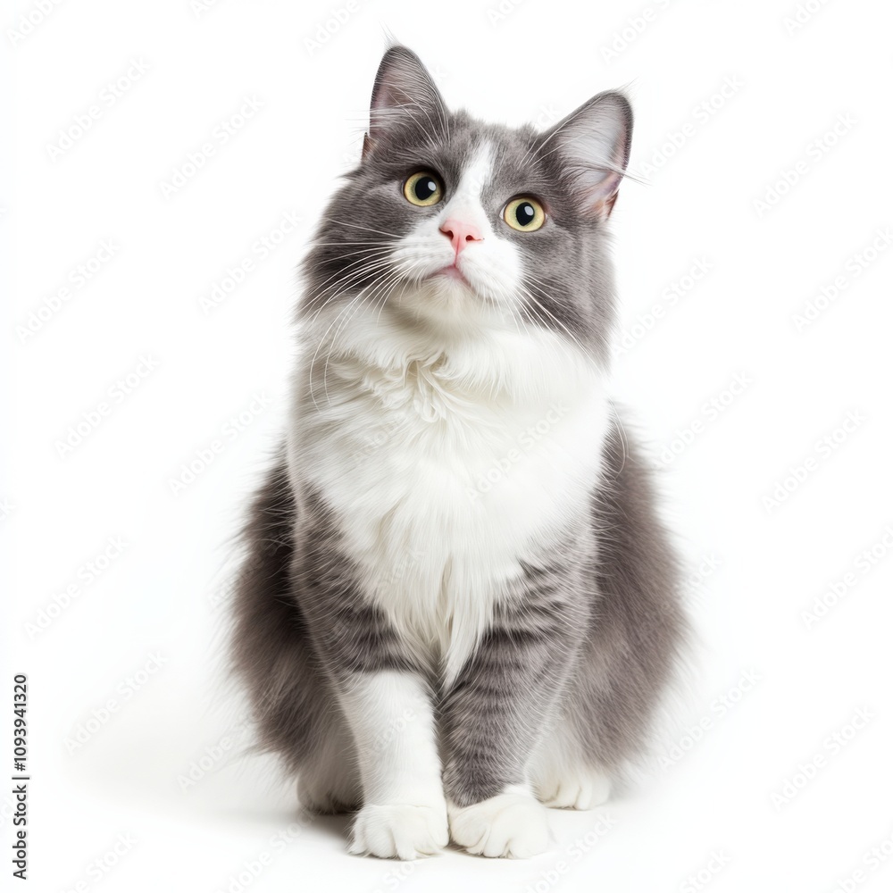 adorable fluffy cat looking curiously at the camera