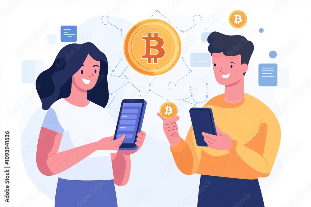 illustration of the ease of bitcoin transaction in daily adaptation of cryptocurrency on mobile device illustration of the ease of bitcoin transaction in daily adaptation of cryptocurrency on mobile device