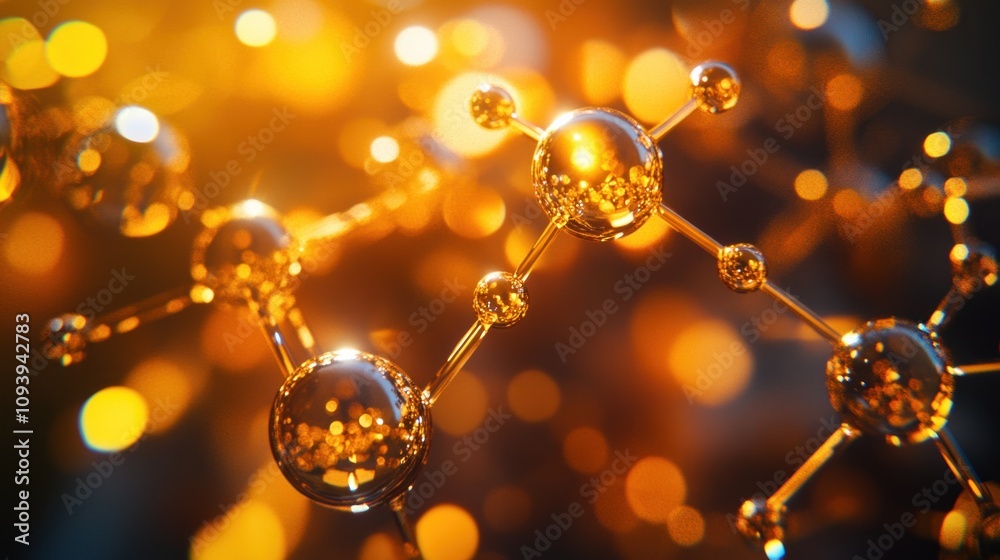 Golden Molecular Structure with Bokeh Lights Golden Molecular Structure with Bokeh Lights