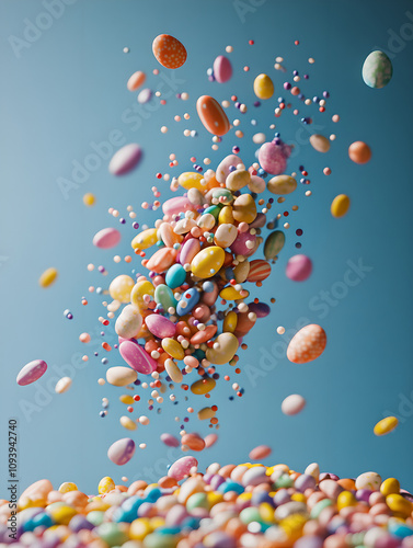 Easter themed candy falling, food photography photo