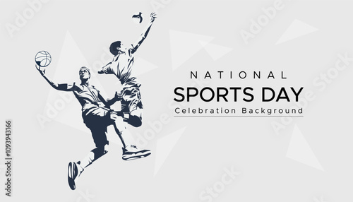 colored silhouettes of basketball and volleyball athletes, a design with a national sports celebration concept. celebration background is white. volleyball and basketball sports tournaments.