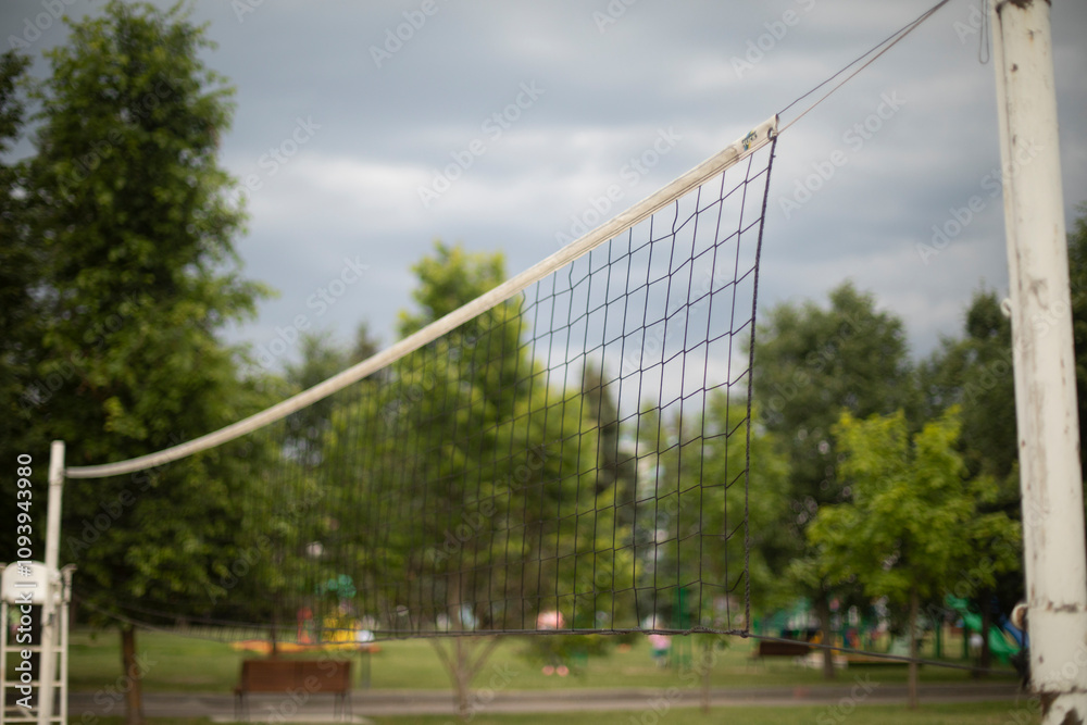 Fototapeta premium Beach volleyball. Net on the court. Playground for ball games.