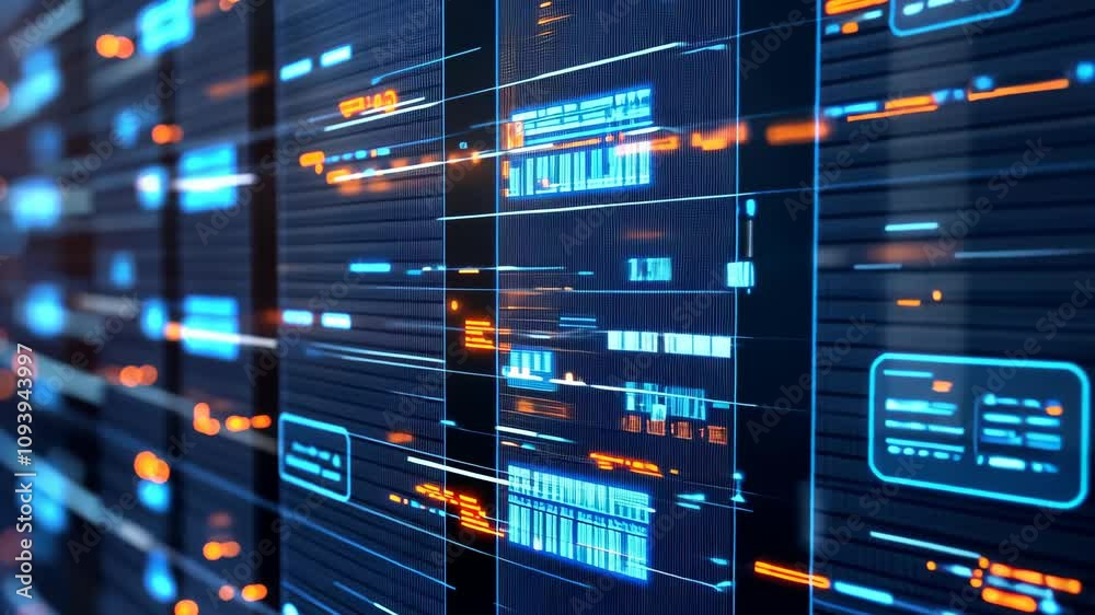 Digital data streams showcasing dynamic information visualization in a modern technological environment