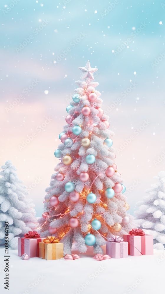 Obraz premium Joyful Winter Scene with Pink Christmas Tree and Gifts