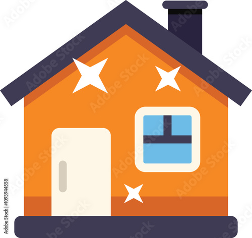Cartoon house sparkling clean suggesting cleaning services