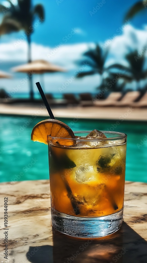 Tropical Bliss Cocktail with Orange Slice by Poolside Paradise : Generative AI Tropical Bliss Cocktail with Orange Slice by Poolside Paradise : Generative AI