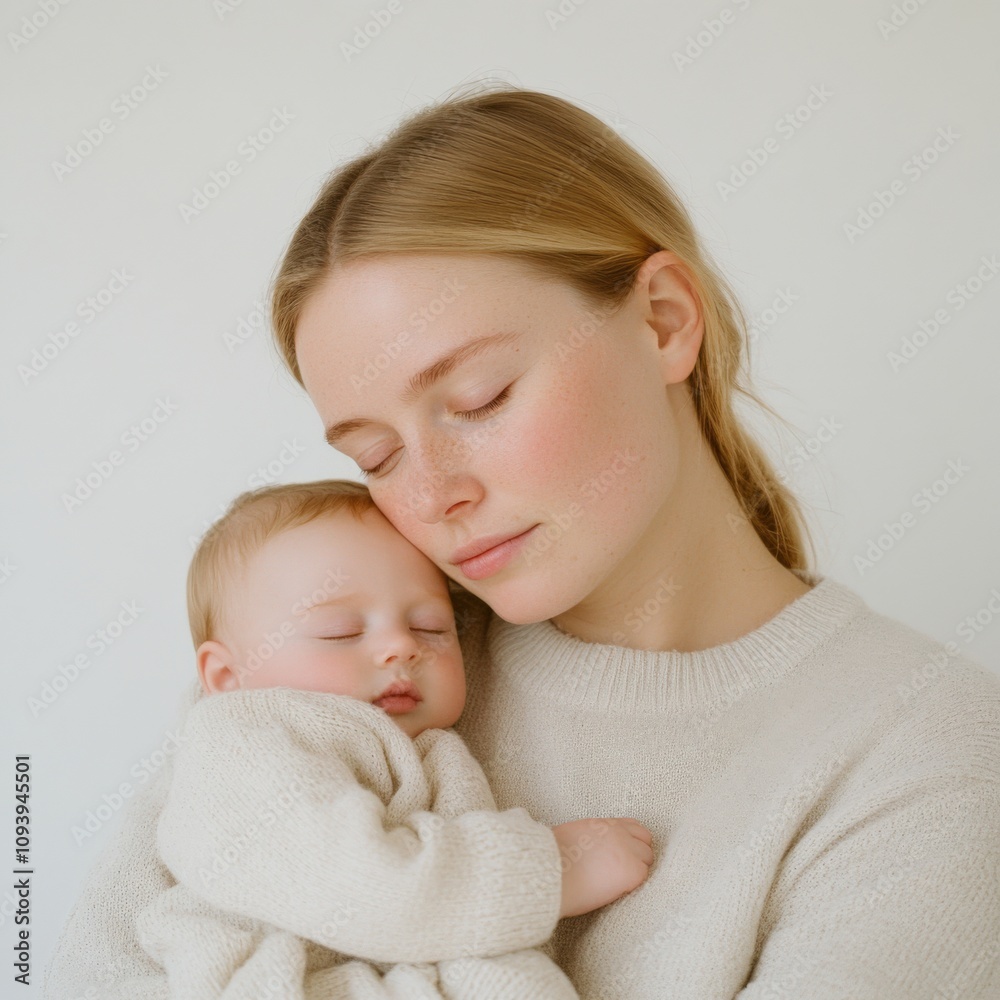mother holding sleeping baby in cozy knitwear mother holding sleeping baby in cozy knitwear