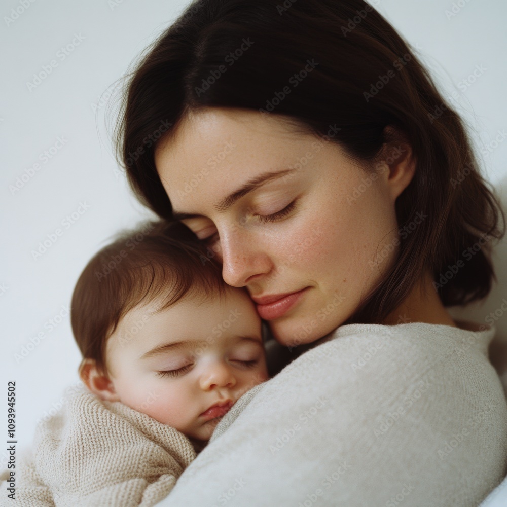 a mother gently cradles her sleeping baby, capturing the essence of love and tenderness a mother gently cradles her sleeping baby, capturing the essence of love and tenderness