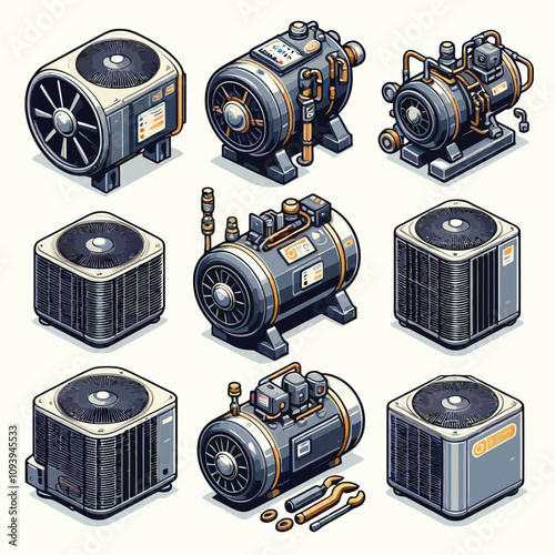 Air Conditioning Compressor set vector illustration