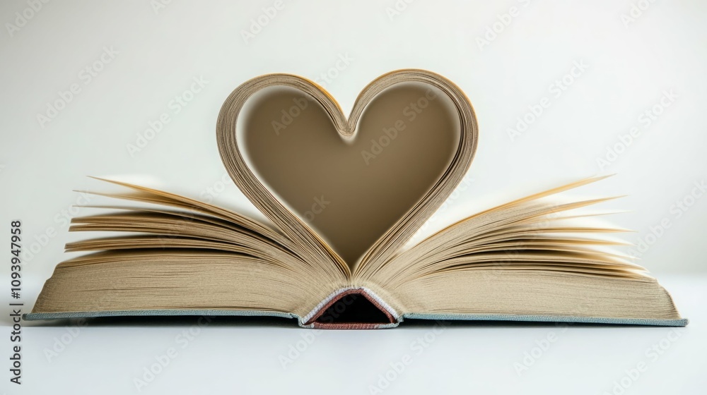 Open book forming a heart shape. A symbol of love for reading. Open book forming a heart shape. A symbol of love for reading.