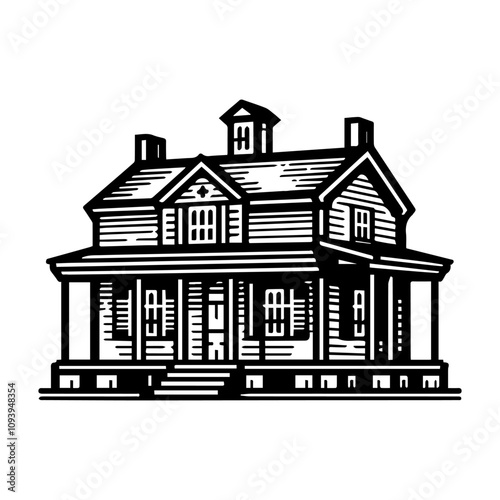 Simple Vector Icon of a Colonial houses – Logo Design Illustration