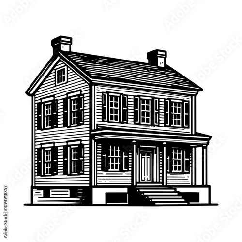 Simple Vector Icon of a Colonial houses – Logo Design Illustration