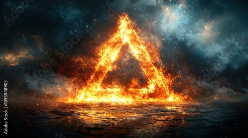 Fiery Triangle Cosmic Background Burning Frame Abstract Fire