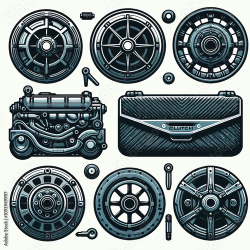 car Clutch set vector on white background