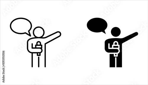 presenter linear icon ser. Thin line illustration. News reporter with microphone on white background