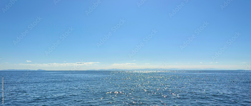 Obraz premium 太陽の光を浴びてキラキラと光る海景色