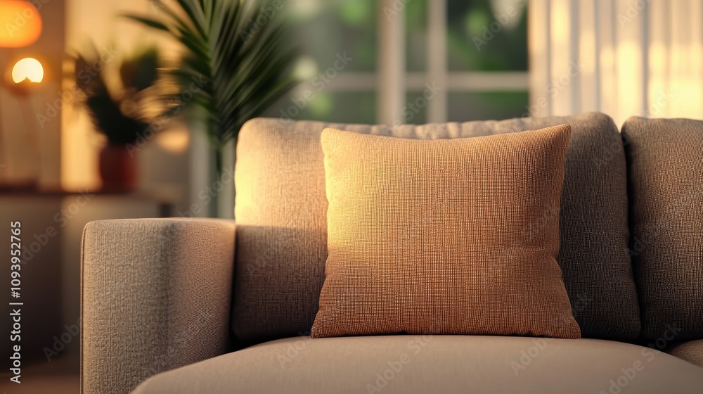 Obraz premium Cozy living room with a warm pillow on a sofa