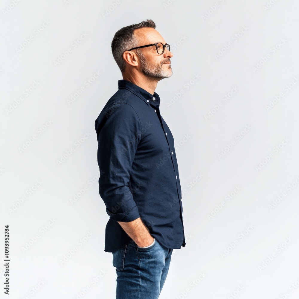 profile view of a man in casual attire with glasses profile view of a man in casual attire with glasses