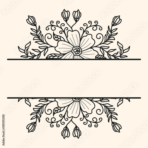 floral Divider Border Frame Leaf Rectangle Hexagon for Save the Date Invitation Name Tag Wedding.