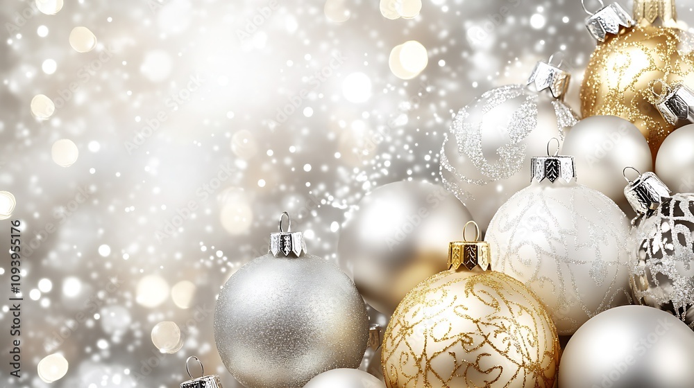 Luxurious Display of Metallic Christmas Ornaments with Shimmering Bokeh Background : Generative AI Luxurious Display of Metallic Christmas Ornaments with Shimmering Bokeh Background : Generative AI
