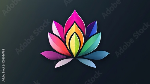 Colorful lotus flower design on dark background.