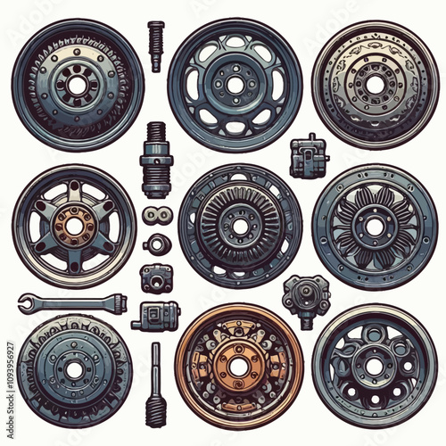 car Flywheel set vector