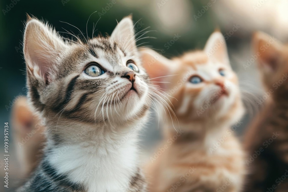 Naklejka premium Cute Kittens Looking Up With Curiosity and Playful Energy