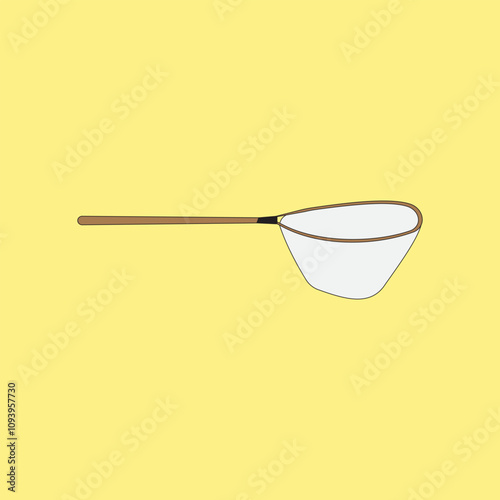 Fishing net vector illustration on yellow background. Fish scoop