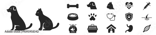 Pet icon set vector illustration. Dog, Cat Editable stroke liner style icon.