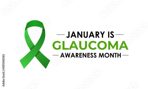 National Glaucoma Awareness Month. Human eye with green awareness realistic Ribbon. Nutritional eye health . Banner poster, flyer and background design template. Vector illustration. Eps 10.