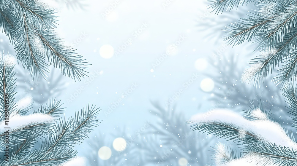Snowy winter pine branches frame. Snowy winter pine branches frame.