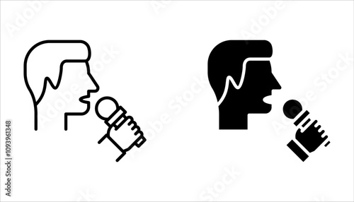 presenter linear icon ser. Thin line illustration. News reporter with microphone on white background