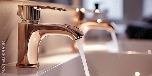 Modern Chrome Bathroom Faucet with Reflective Finish in Elegant Interior : Generative AI photo