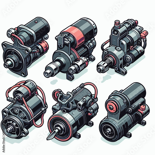 car Starter Motor set vector 