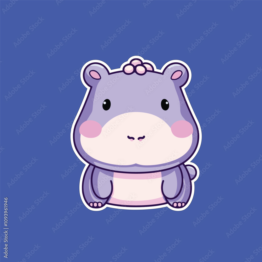 Adorable Cartoon Hippo on Blue Background Adorable Cartoon Hippo on Blue Background