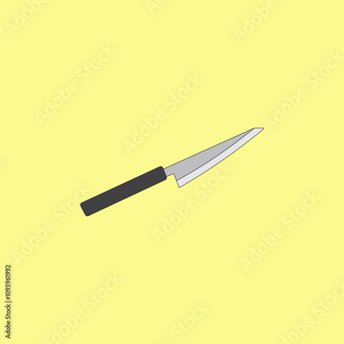 Kitchen knife vector illustration on yellow background. Kitchenware, cooking equipment