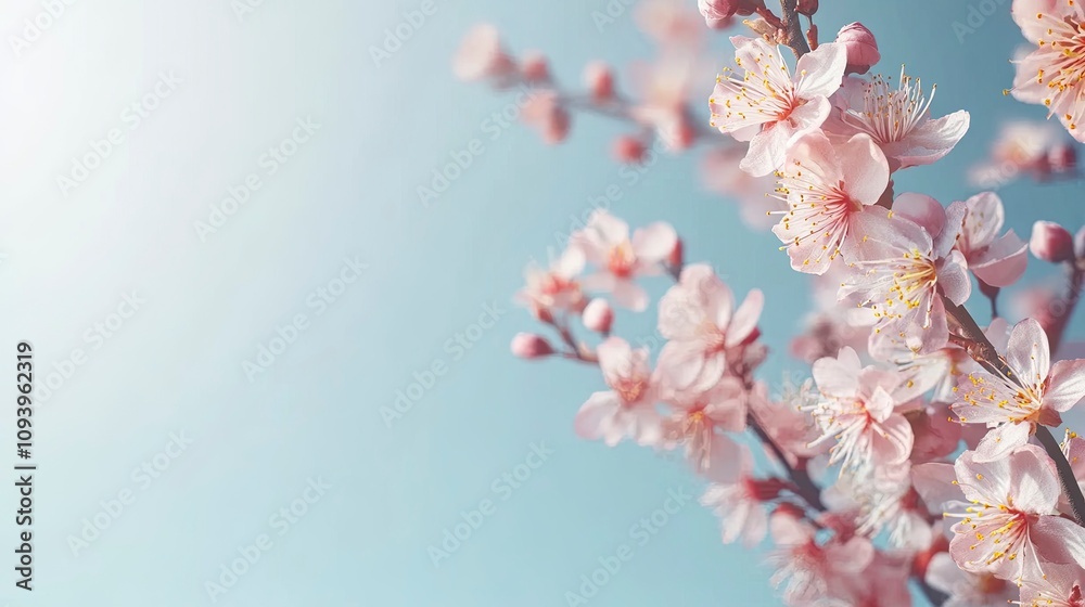 Beautiful floral spring abstract background of nature. Branches of blossoming apricot macro with soft focus on gentle light blue sky background. Beautiful floral spring abstract background of nature. Branches of blossoming apricot macro with soft focus on gentle light blue sky background.