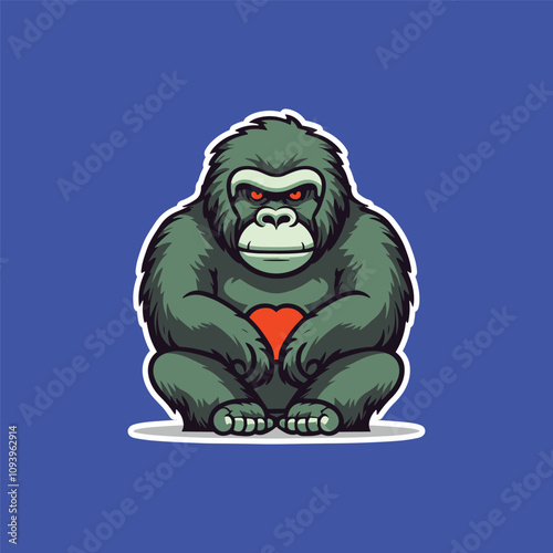 Gorilla Holding a Red Heart Illustration