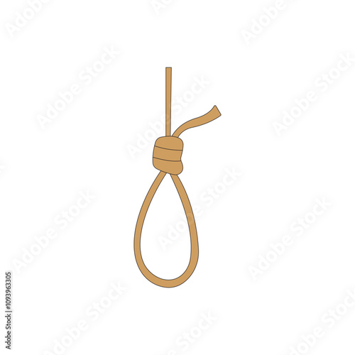 Rope hanging loop vector illustration on white background. Hangman knot. 