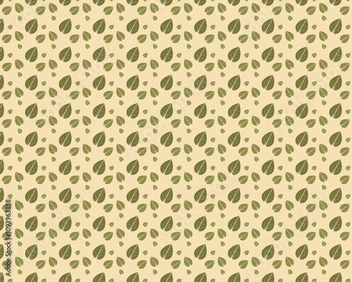 Pattern of Green Leaves on Beige Background