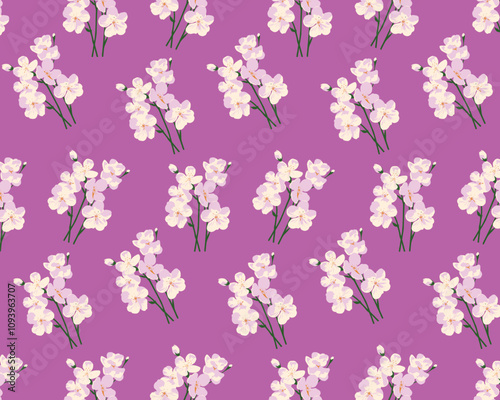 Pattern of Pink Orchids on Purple Background