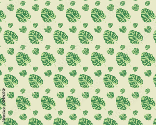 Pattern of Green Tropical Leaves Repeated