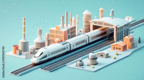 3D city, future technology city, high-speed rail, illustration of isometric city.